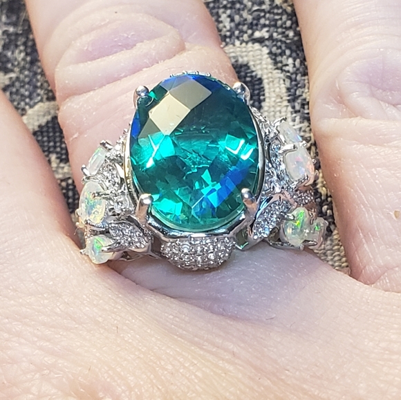 Peacock Quartz and Ethiopian Opal Ring in Platinum Over Sterling Silver - Picture 7 of 9